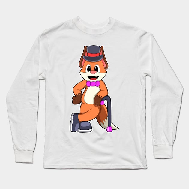 Fox as Gentleman with Hat & Stick Long Sleeve T-Shirt by Markus Schnabel